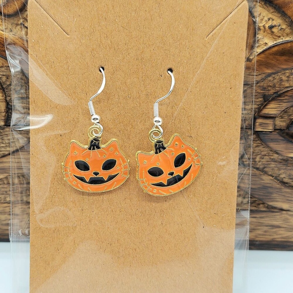 Cat O Lantern Pumpkin Earrings Halloween Earrings